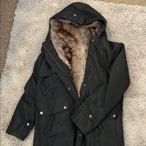 Black winter coat with faux fur lining